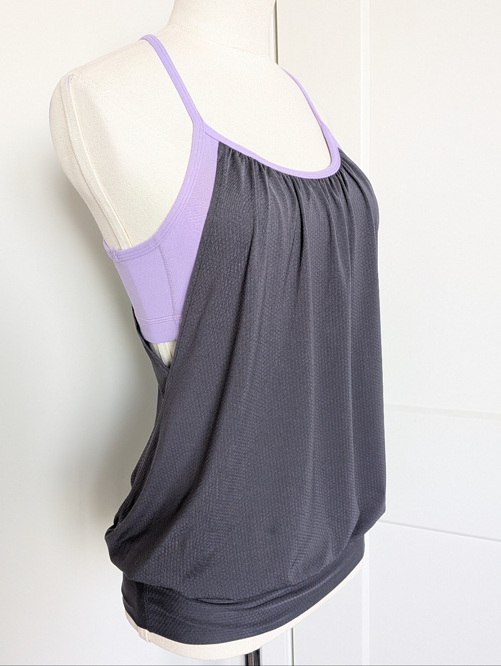 Lululemon No Limits Tank Top Charcoal Grey Camisole with Lavender Purple Bra 4